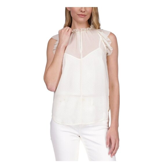 MICHAEL MICHAEL KORS Ivory Ruffled Sheer Dewdrop Lined Split Top Size XS - Picture 1 of 3